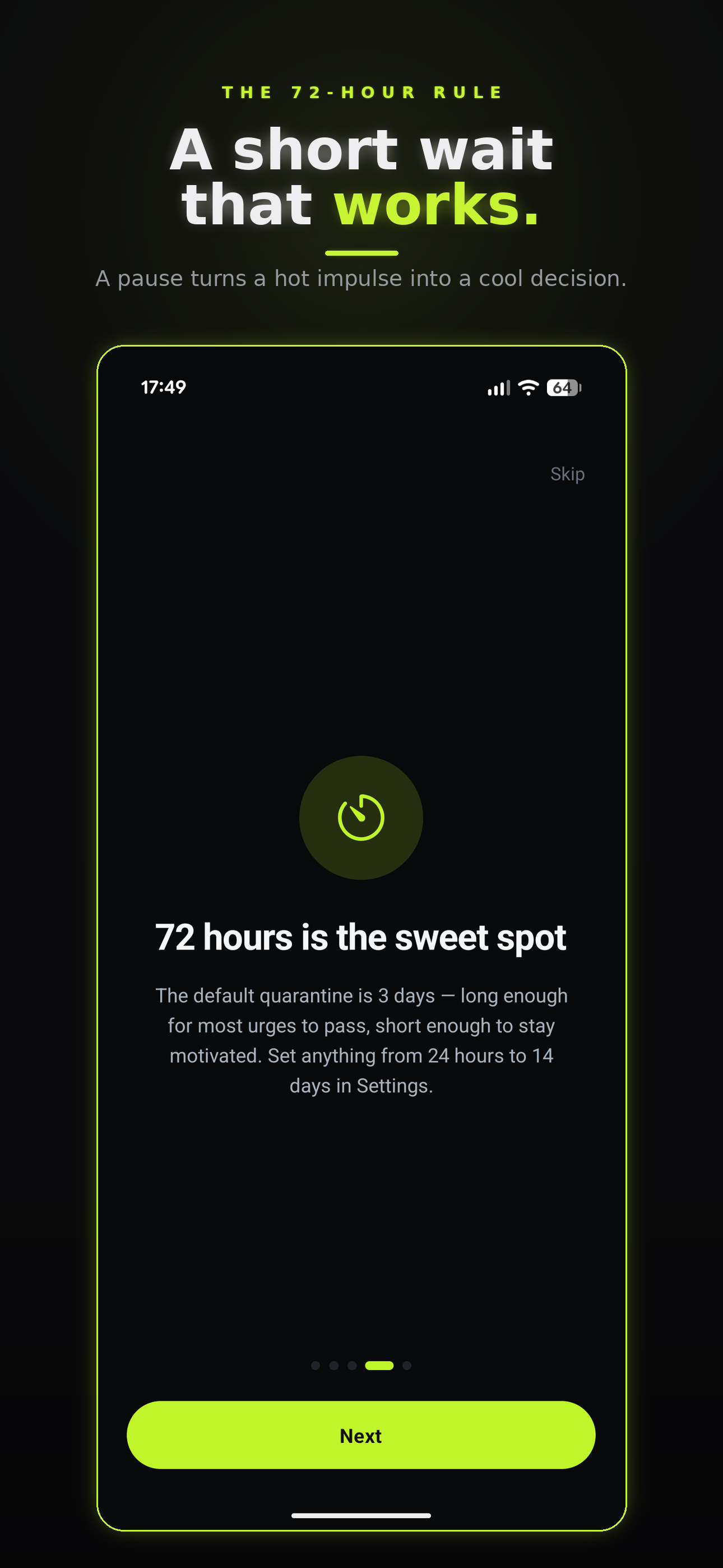 NoBuy The 72h rule screen