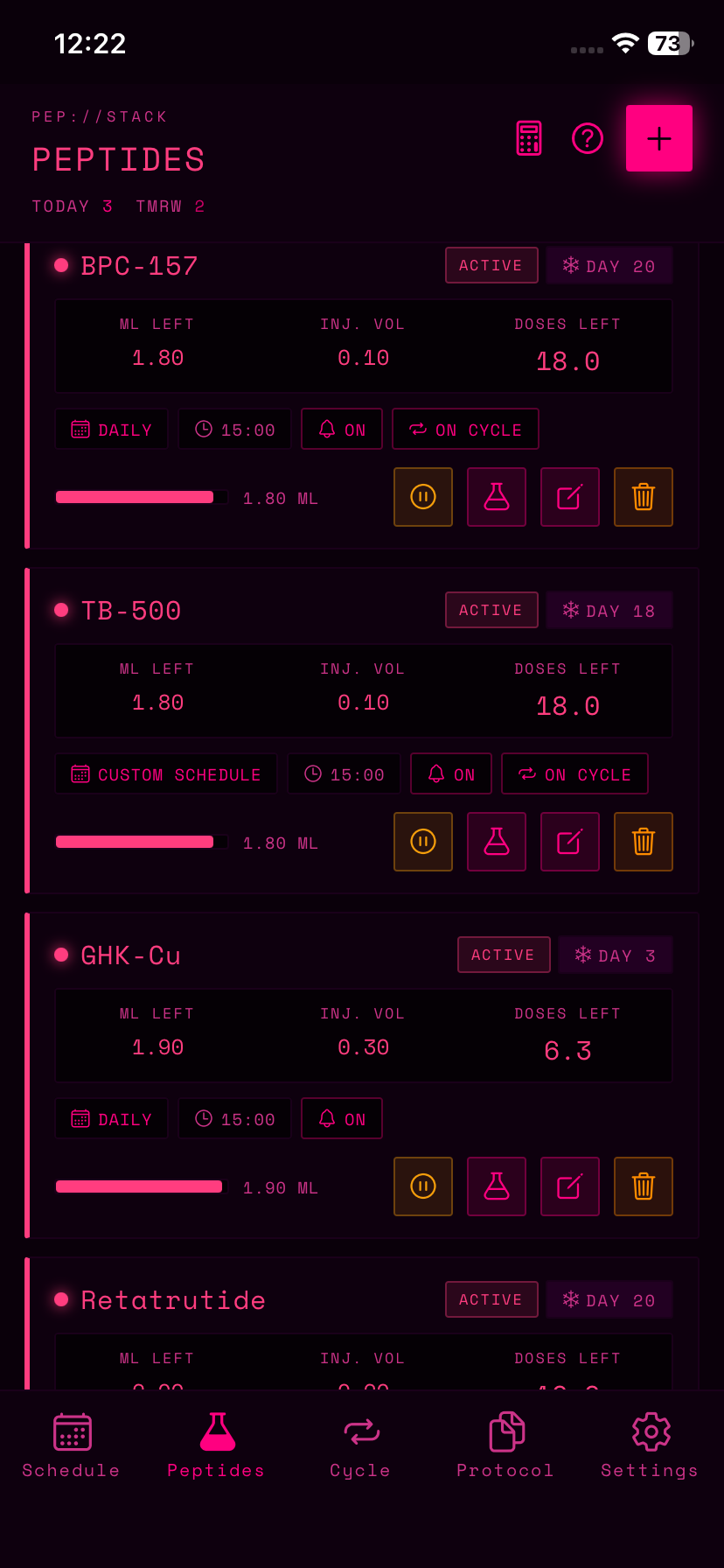Pep Tracker Peptides view in NEON theme